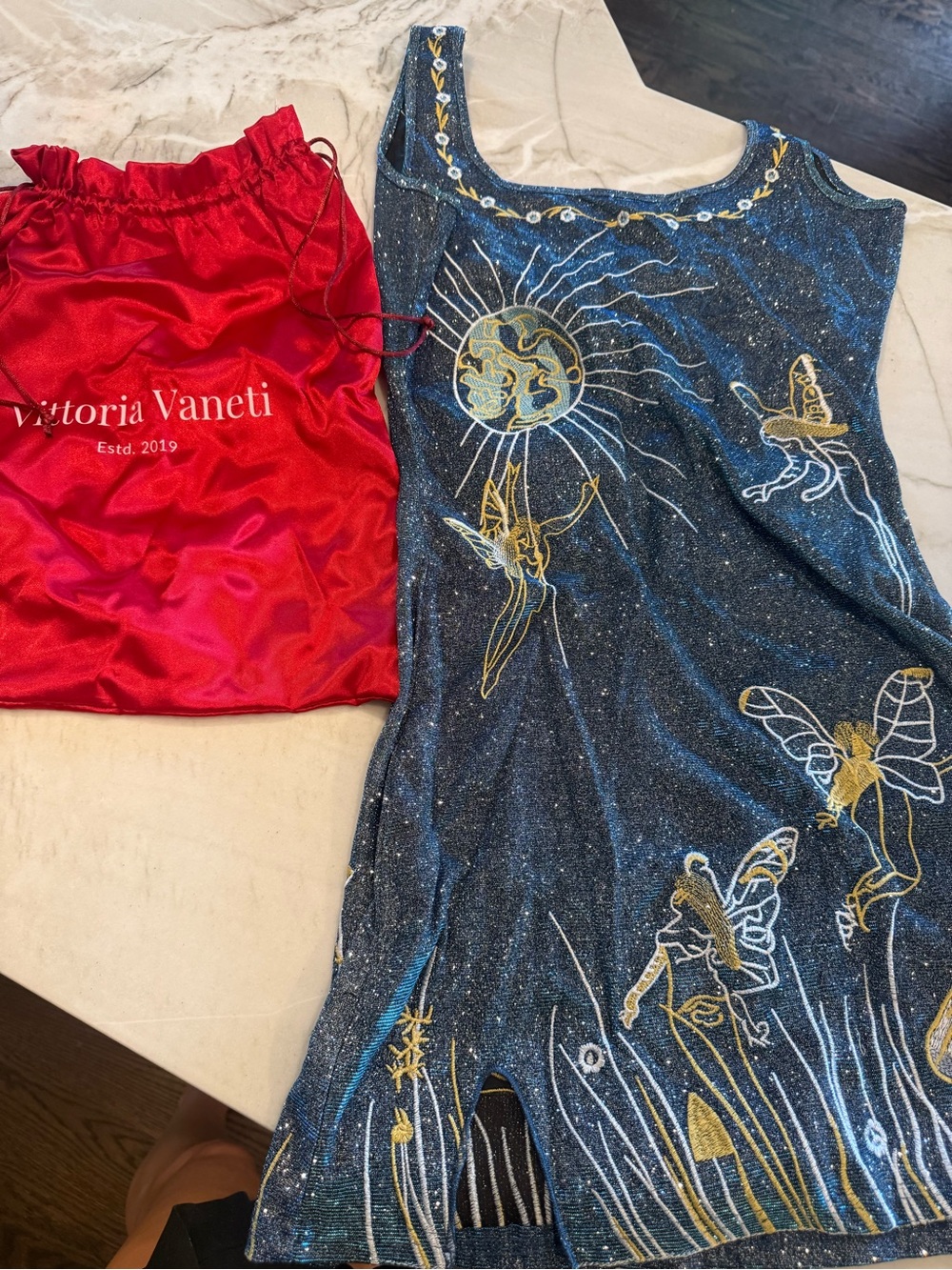 Vittoria Vaneti Shimmering Blue Garment with Metallic Accents